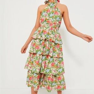 Hyacinth House Multi Green Begonia Floral Jenny Halter Neck Midi Dress